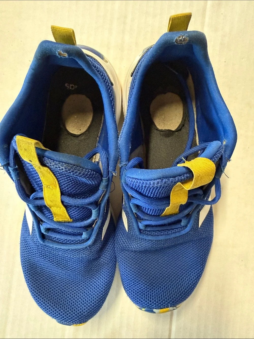adidas Kids Blue Mesh Sneakers with White Stripes and Yellow Accents